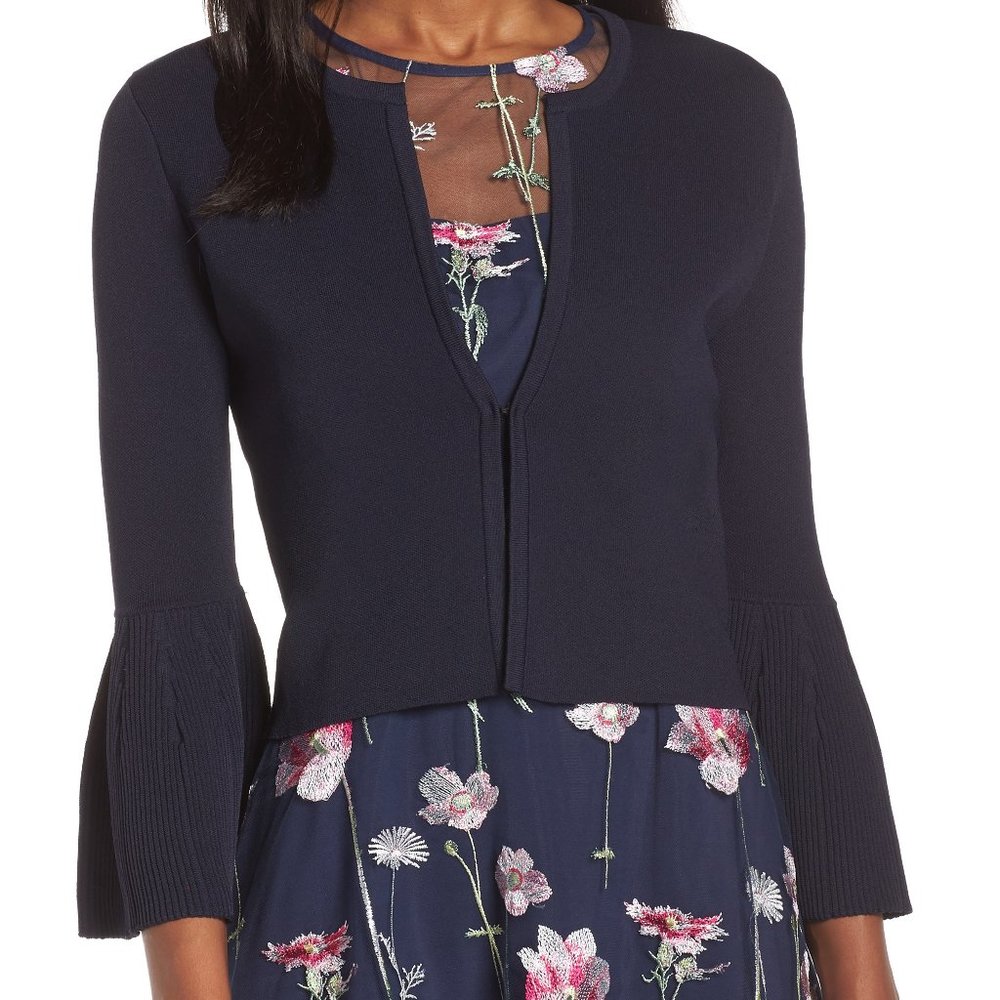 Eliza J Navy Ruffle Bell Sleeve Cardigan Size XXL